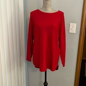 Michael Kors Red Long Sleeve Sweater Womens Zip Up Back Cotton Blend Top Large